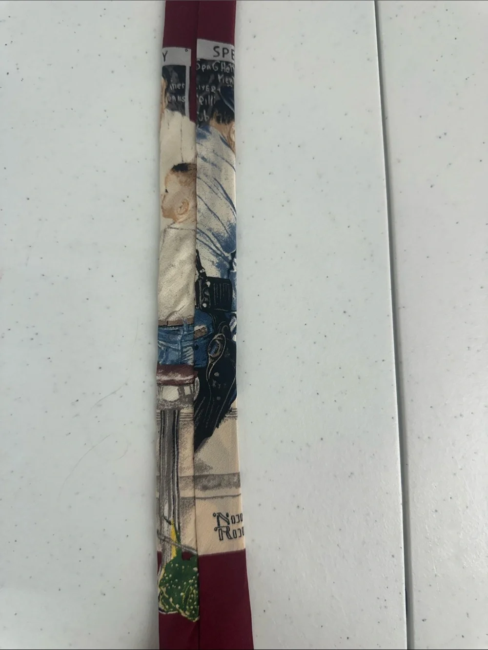 Norman Rockwell Burgundy Tie with Vintage Illustration